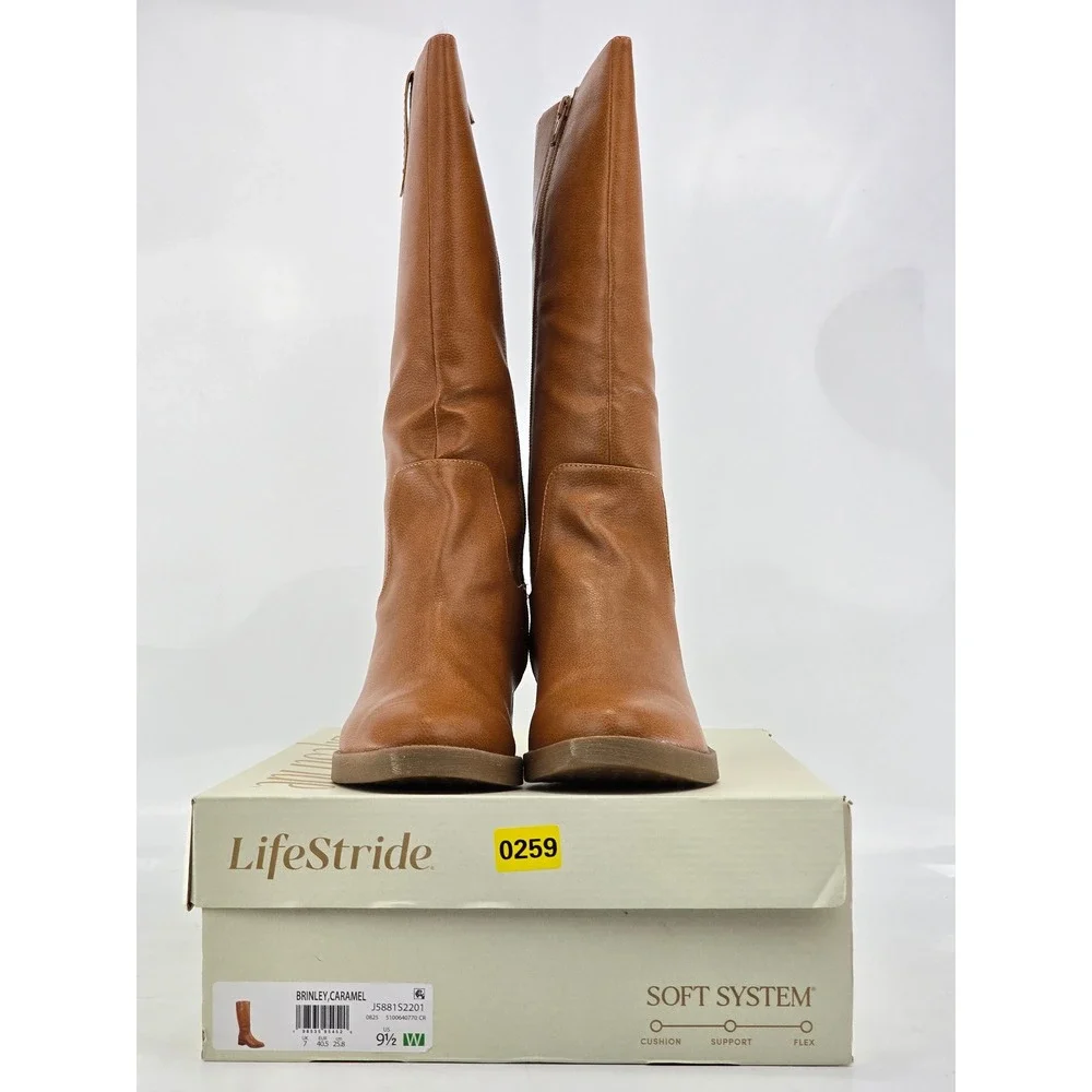 LifeStride Brinley Boots Womens 9.5W Caramel Tall Zip Soft System -NEW